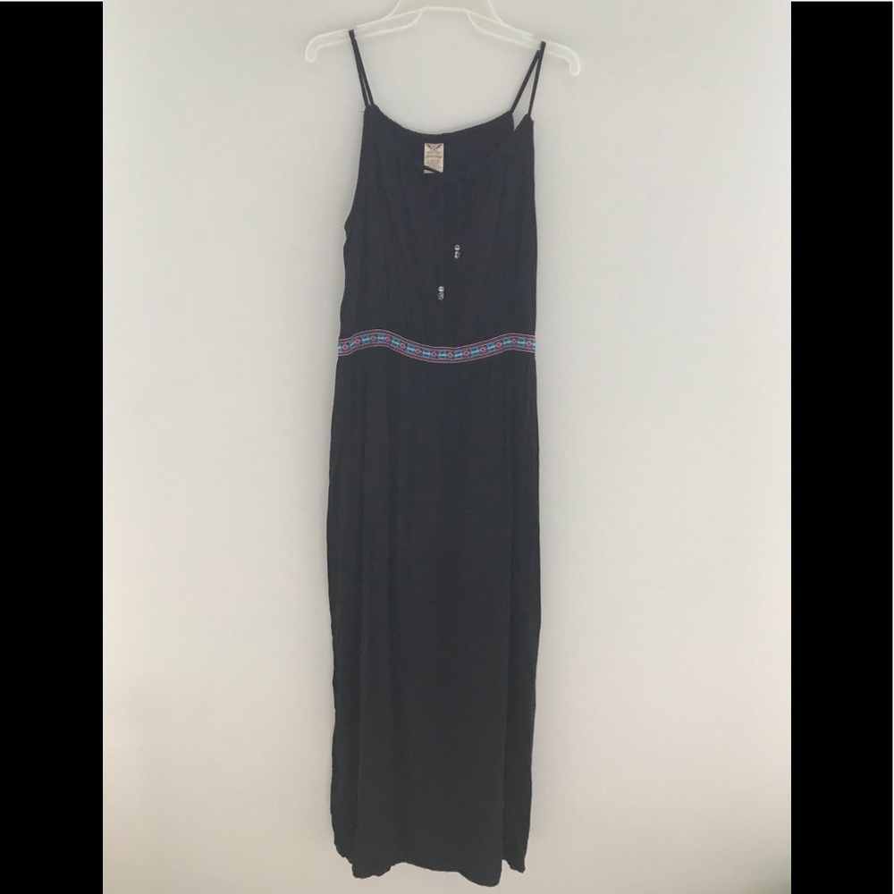 Black maxi dress with embroidered waist detail